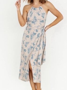 Baltic Born Size Large Nicole Floral Faux Wrap Midi Dress Halter Tie Boho